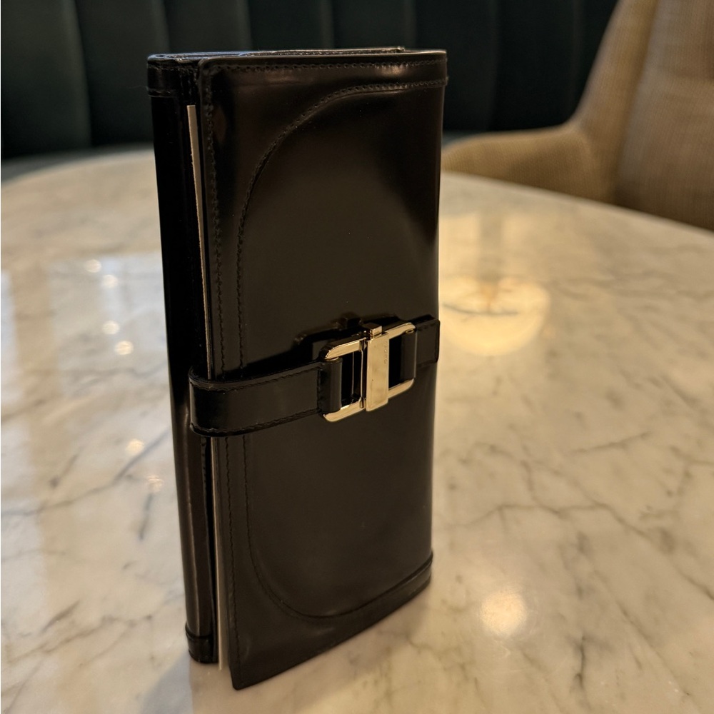 GUCCI Tom Ford Era “Avedon” Long Continental Wallet Black Box Calf Silver Buckle - Picture 4 of 8